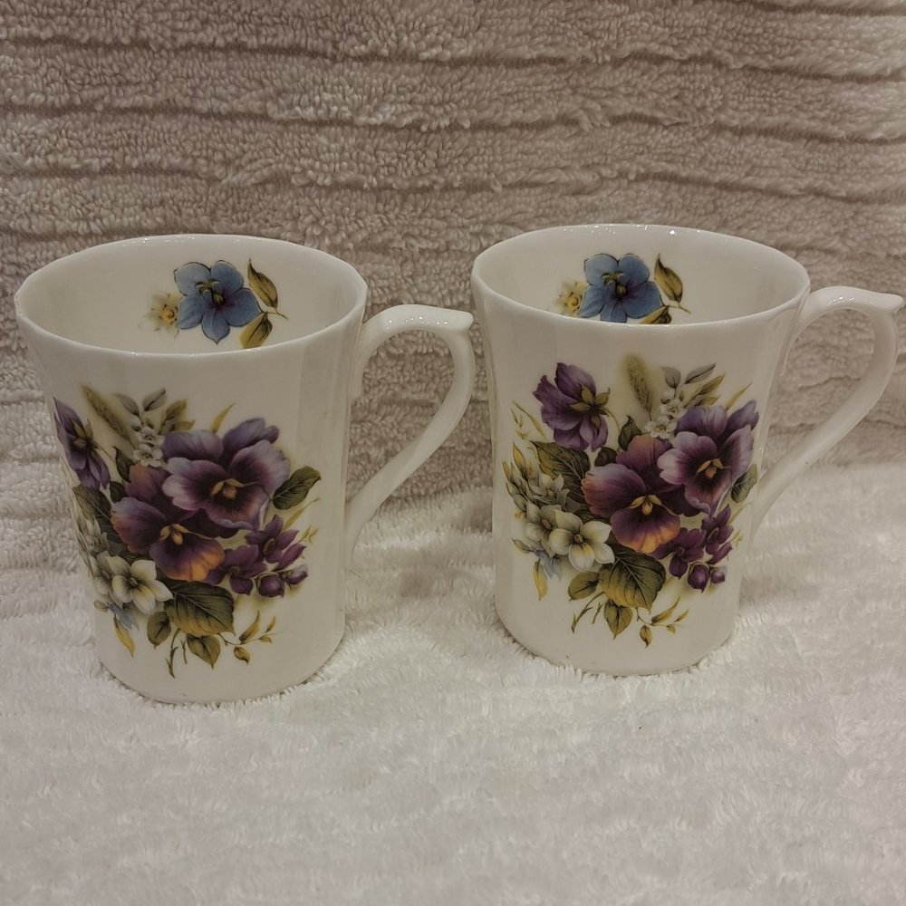 2 Bone China Floral Teacups Mugs